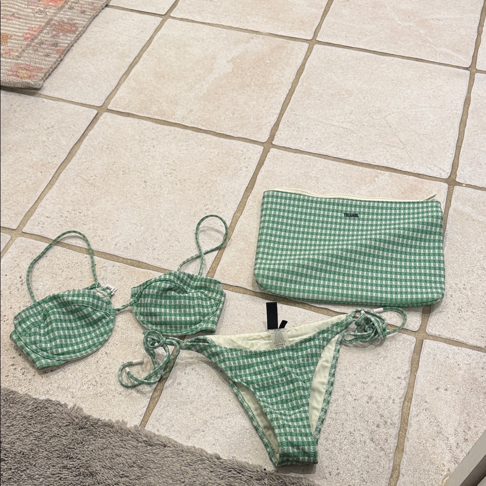 Triangl Swimwear Green Checkered Bikini Set